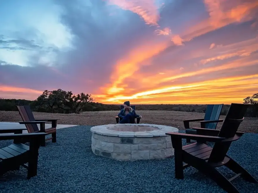 Horseshoe Ridge RV Resort  Wimberley, TX  sunset by the fire pits