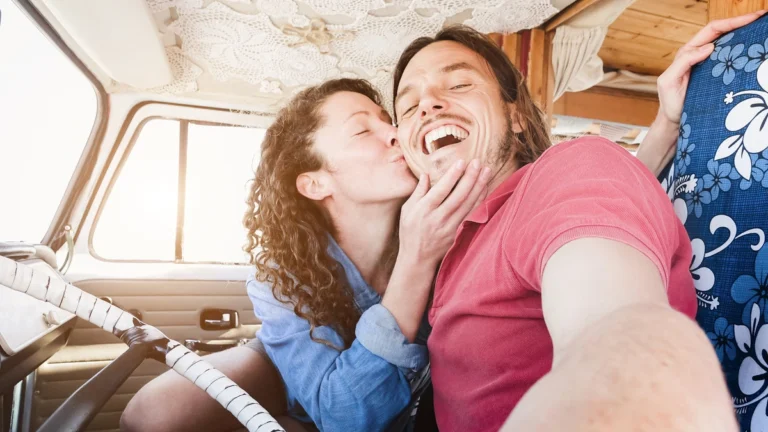 Romantic RV Getaways - The Perfect Valentine’s Day Trip to Texas - happy couple on road trip