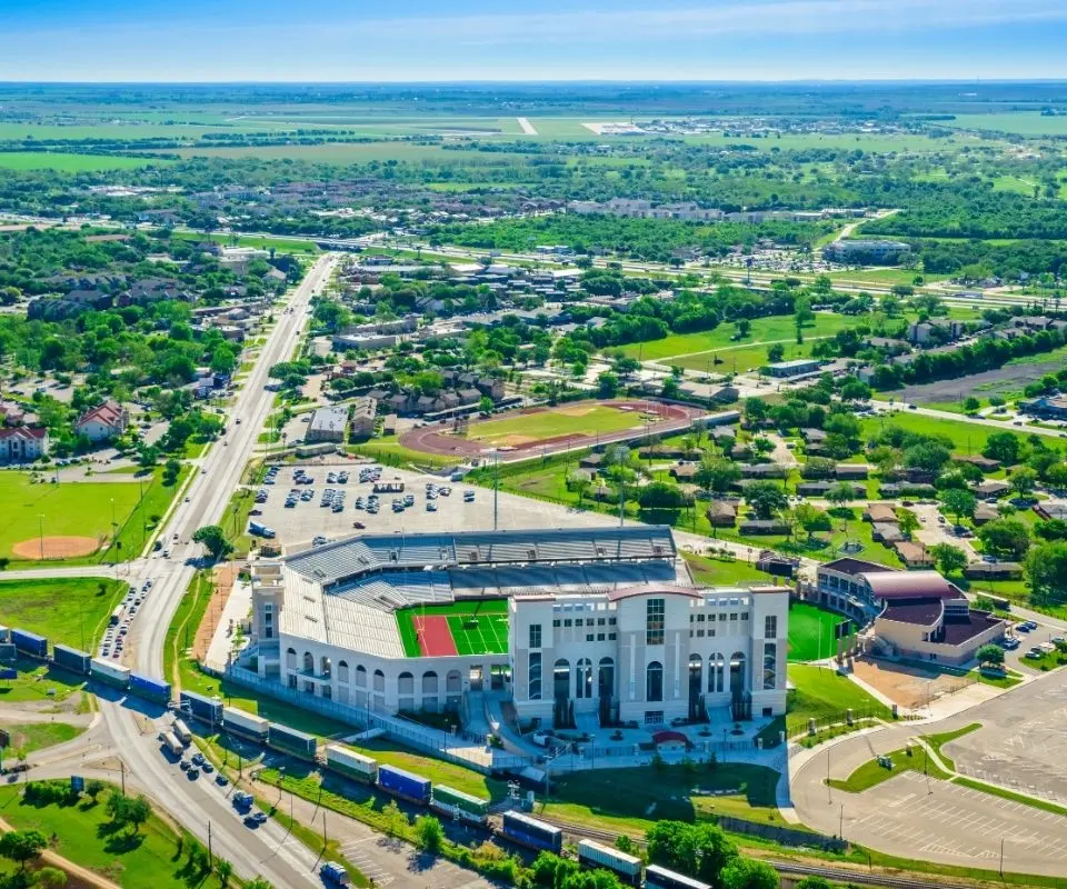 Overhead view of San Marcos, Texas