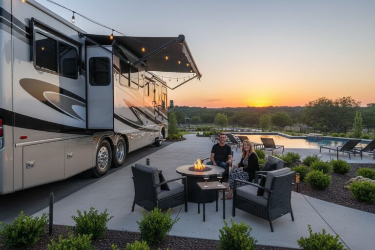 luxury RV resort evening
